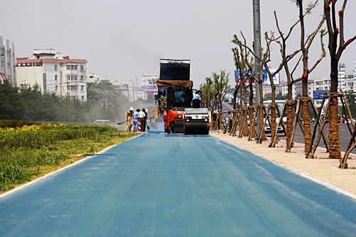 承接市政藍色瀝青路面施工 步行路面